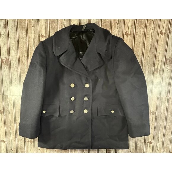 NYPD Pea Coat Double-Breasted Heavy Wool coat size 42 navy blue - Picture 1 of 8